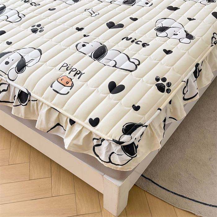 91家纺网 家纺一手货源 找家纺 （总）3C 2024新款全棉13372大豆夹棉印花花边床笠四件套