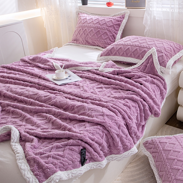 91家纺网 家纺一手货源 找家纺 芸锦豪 2024新款塔芙蓉多功能毯--双面塔夫绒包边 塔夫绒-莫奈紫