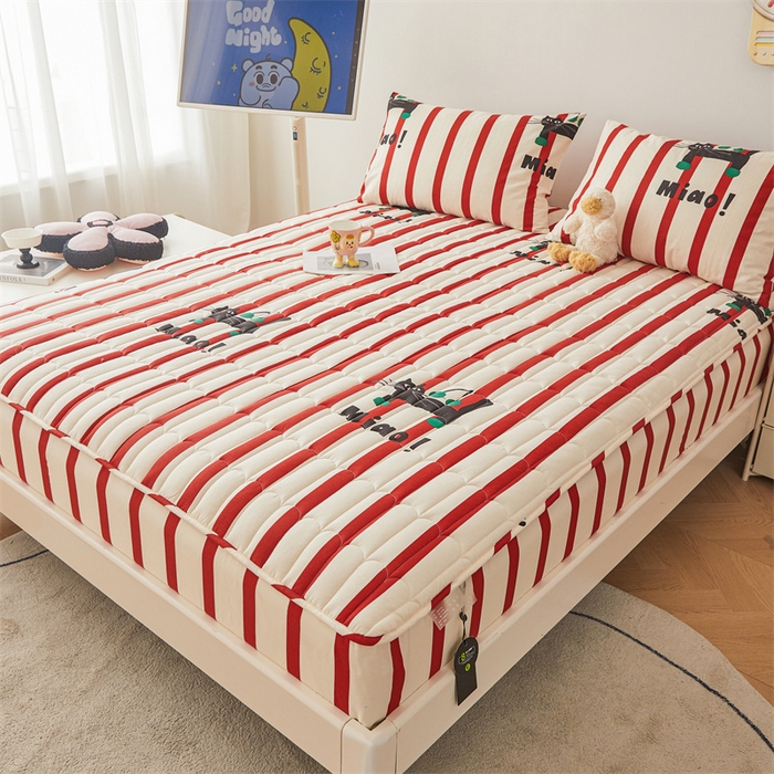 91家纺网 家纺一手货源 找家纺 3C 2024新款全棉大豆夹棉印花床笠四件套 黑猫警长