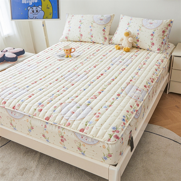 91家纺网 家纺一手货源 找家纺 3C 2024新款全棉大豆夹棉印花床笠四件套 圈圈兔