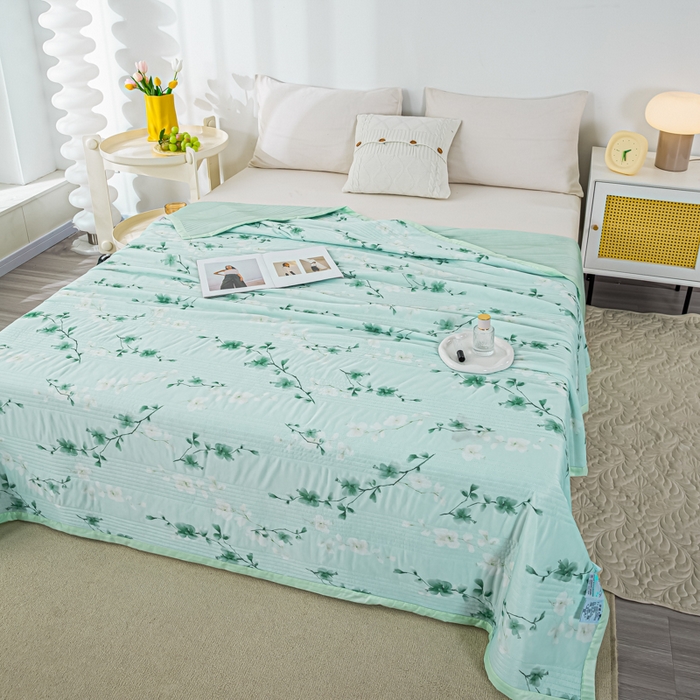 91家纺网 家纺一手货源 找家纺 博弈 2024新款凉感丝抗菌夏被 绿叶