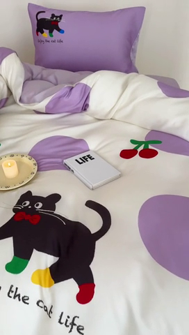 91家纺网 家纺一手货源 找家纺 西西家居 2024新款数码兰精天丝套件 波点猫-紫