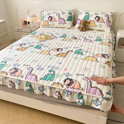 91家纺网 家纺一手货源 找家纺 （总）3C 2024新款全棉13372大豆夹棉印花花边床笠四件套