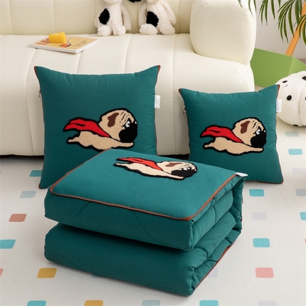 91家纺网 家纺一手货源 找家纺 （总）宝马家纺（原梦童画） 2024新款毛巾绣抱枕被-狗狗超人