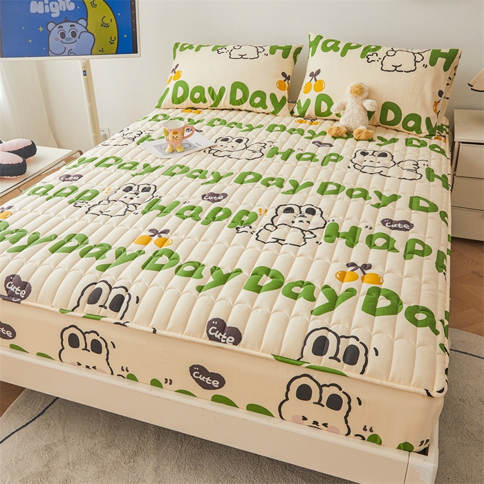 91家纺网 家纺一手货源 找家纺 3C 2024新款全棉大豆夹棉印花床笠四件套 兔耳宝贝