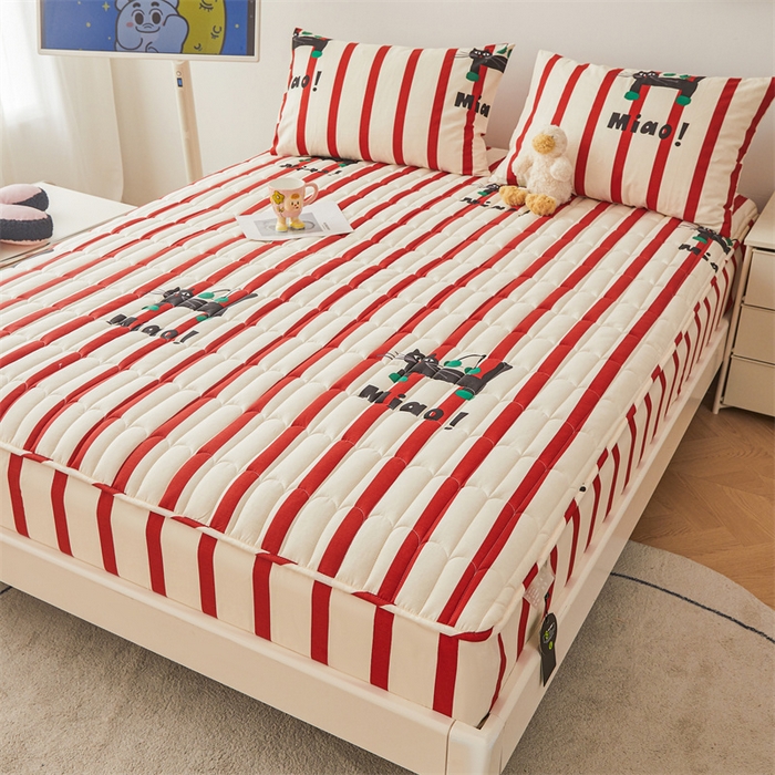 91家纺网 家纺一手货源 找家纺 3C 2024新款全棉大豆夹棉印花床笠四件套 黑猫警长