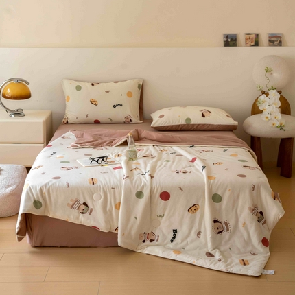 华超针织 2024新款全棉针织印花夏被 夏被面包狗