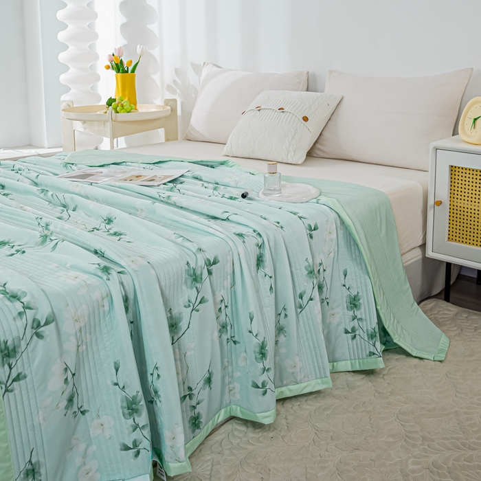 91家纺网 家纺一手货源 找家纺 博弈 2024新款凉感丝抗菌夏被 绿叶