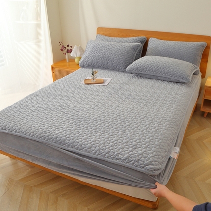 芸锦豪 2024新款宝宝绒夹棉刺绣床笠 优雅灰