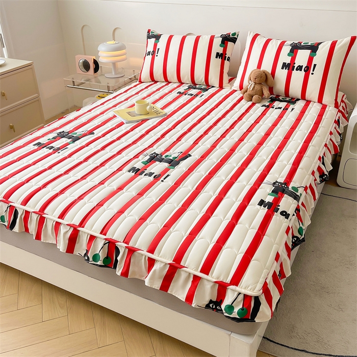 91家纺网 家纺一手货源 找家纺 3C 2024新款全棉13372大豆夹棉印花花边床笠四件套 黑猫警长单床笠