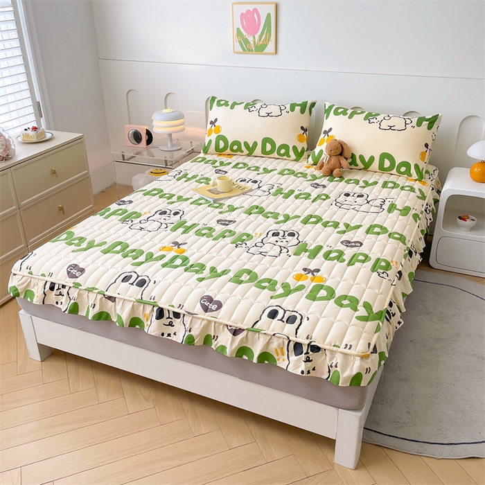 91家纺网 家纺一手货源 找家纺 3C 2024新款全棉13372大豆夹棉印花花边床笠四件套 兔耳宝贝