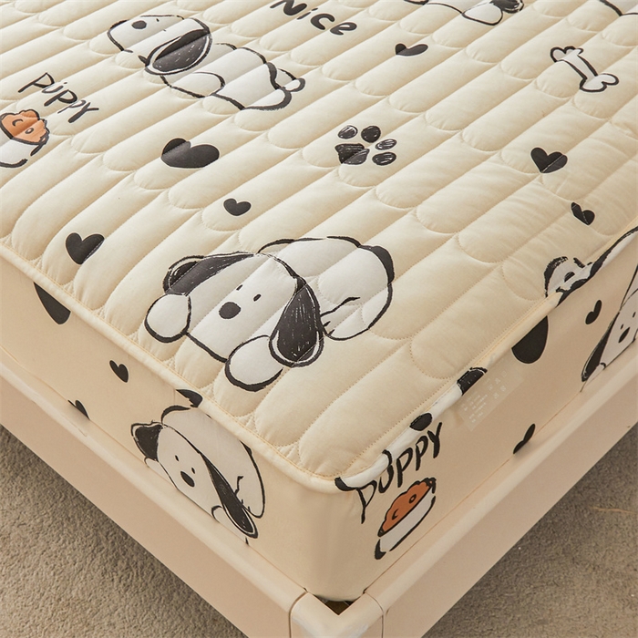 91家纺网 家纺一手货源 找家纺 3C 2024新款全棉大豆夹棉印花床笠四件套 趴趴狗-米