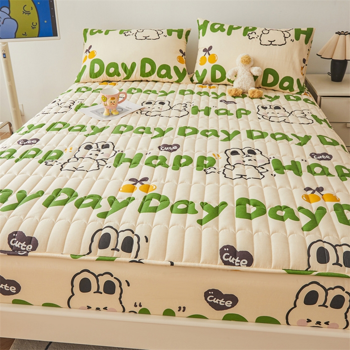 91家纺网 家纺一手货源 找家纺 3C 2024新款全棉大豆夹棉印花床笠四件套 兔耳宝贝