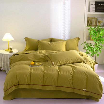 木兰花 2024新款A类全棉水洗棉色织系列四件套 千鸟格黄