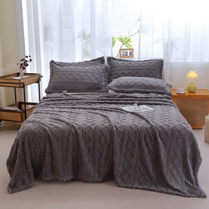 91家纺网 家纺一手货源 找家纺 芸锦豪 2024新款塔芙绒毛毯多功能毯-双面塔夫绒卷边 塔夫绒-深灰