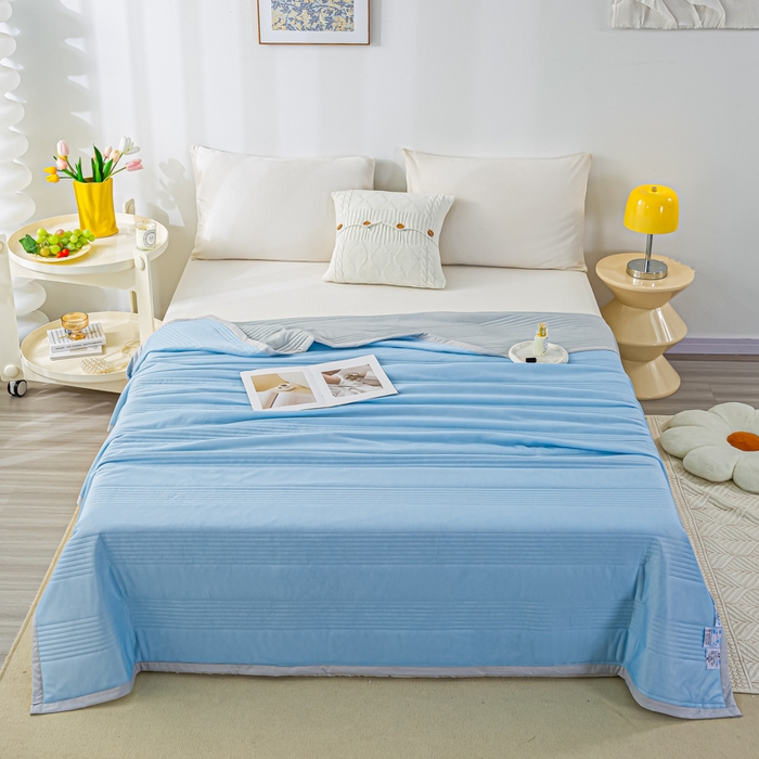 91家纺网 家纺一手货源 找家纺 博弈 2024新款凉感丝抗菌夏被 灰蓝