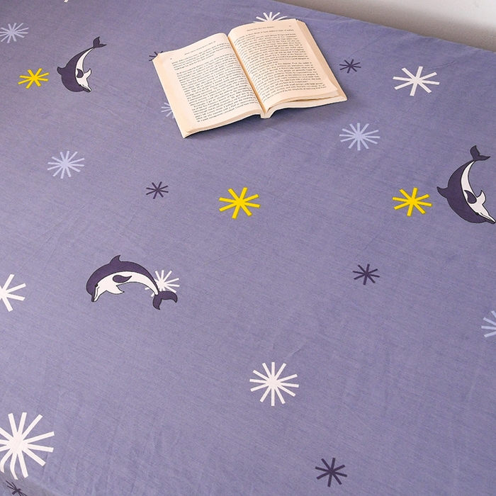 91家纺网 家纺一手货源 找家纺 茗婷家纺 2025新款13372全棉纯棉宿舍学生床笠 海豚语蓝