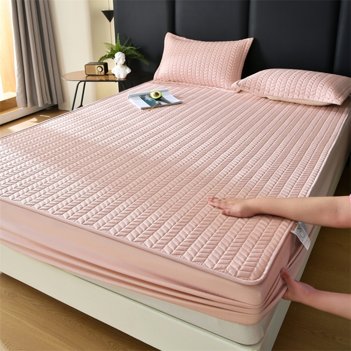 91家纺网 家纺一手货源 找家纺 鑫钰 2024新款10mm加厚天丝乳胶凉席床笠款 少女粉