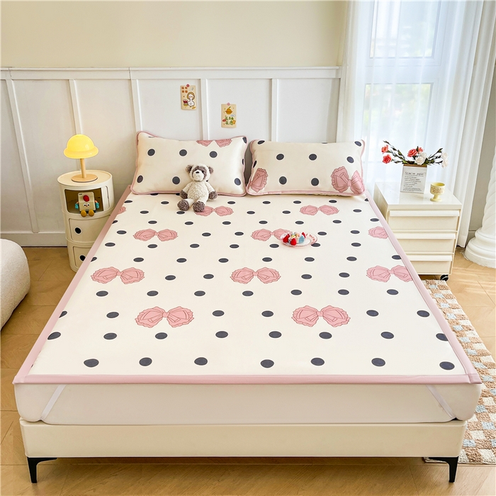 91家纺网 家纺一手货源 找家纺 喜居 2024新款A类凉感冰丝凉席 粉色蝴蝶结