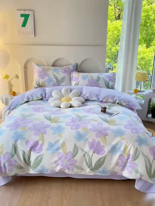 91家纺网 家纺一手货源 找家纺 珂博家纺 2024新款轻柔感全棉印花单品四件套系列-单床单单床笠 花开少女