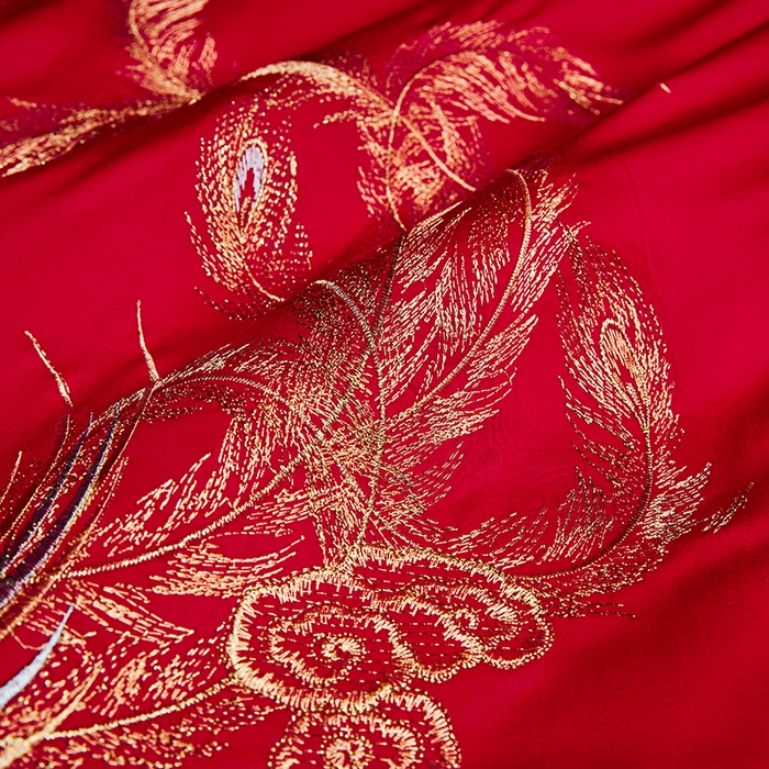 91家纺网 家纺一手货源 找家纺 晶缦家纺 2024纯棉全棉60支贡缎长绒棉刺绣花婚庆四件套--绣花贴边床单款 龙凤祥和