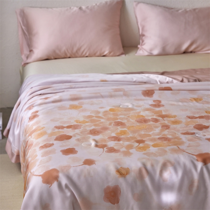 91家纺网 家纺一手货源 找家纺 安莱生活 2024新款莱赛尔天丝50支宽边工艺款单夏被被子被芯 叶暖