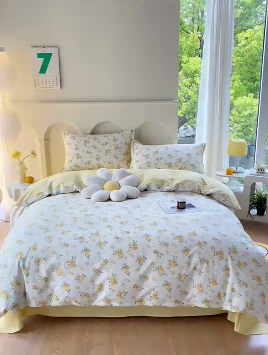 91家纺网 家纺一手货源 找家纺 珂博家纺 2024新款轻柔感全棉印花单品四件套系列-单床单单床笠 煦日阳光