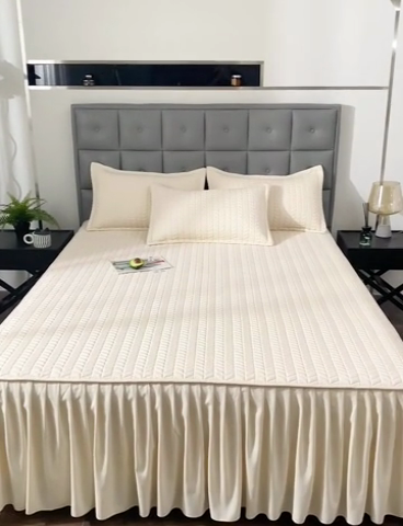 91家纺网 家纺一手货源 找家纺 鑫钰 2024新款10mm加厚天丝乳胶凉席床裙款 床裙款-香槟金