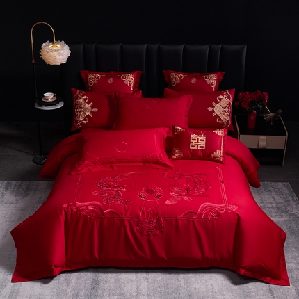 千禧家纺 2025新款全棉13372婚庆绣花系列 传奇龙凤