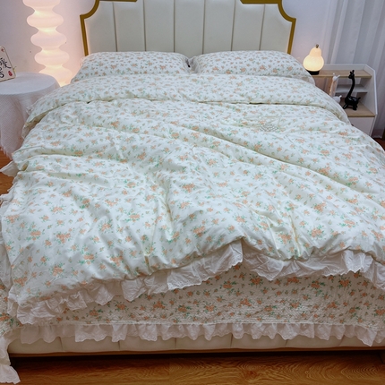 91家纺网 家纺一手货源 找家纺 暖居 2024新款砂洗棉花被套全棉床盖四件套绗缝夹棉纯棉床盖三件套 木兮