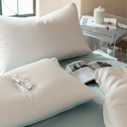 91家纺网 家纺一手货源 找家纺 佳汐蓝 2024新款AB版高支高密莱赛尔兰精天丝柔系列 单枕套 实拍图 柔-元气白桃+冰川蓝