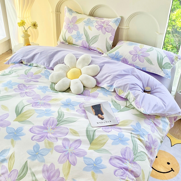 91家纺网 家纺一手货源 找家纺 珂博家纺 2024新款轻柔感全棉印花单品四件套系列-单床单单床笠 花开少女