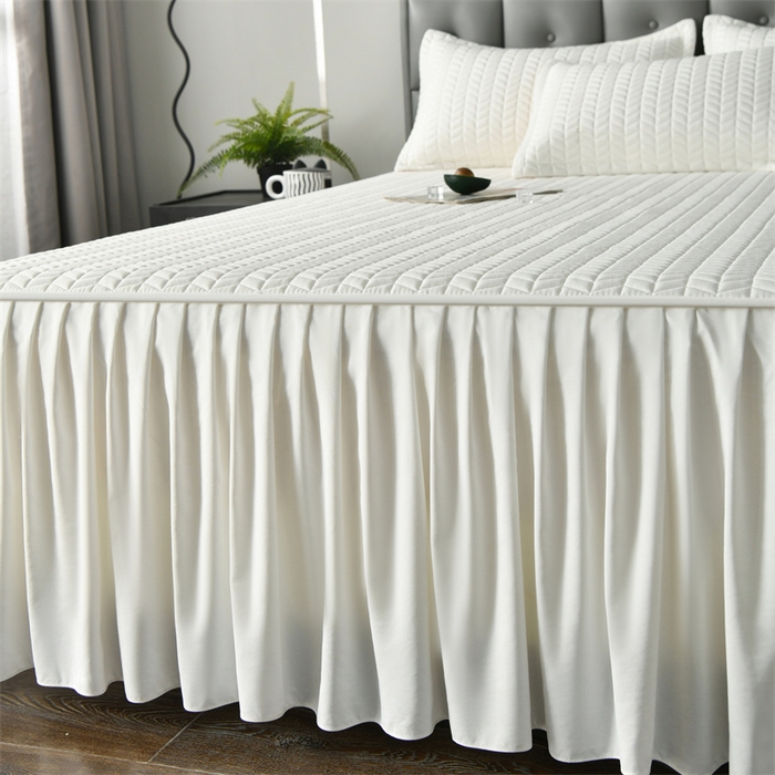 91家纺网 家纺一手货源 找家纺 鑫钰 2024新款10mm加厚天丝乳胶凉席床裙款 床裙款-冰川白