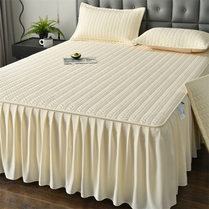 91家纺网 家纺一手货源 找家纺 鑫钰 2024新款10mm加厚天丝乳胶凉席床裙款 床裙款-浅米黄