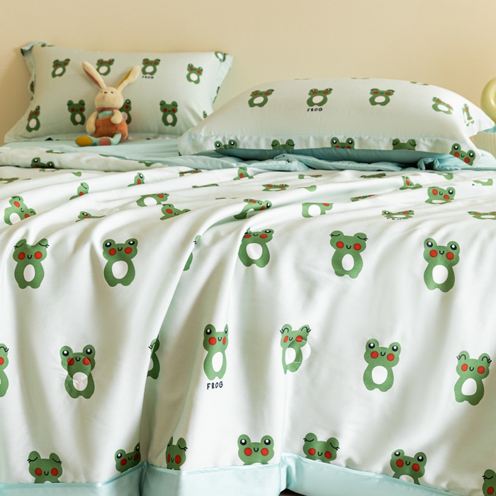 91家纺网 家纺一手货源 找家纺 2024新A类40S天丝莫代尔夏被四件套竹纤维凉感空调被卡通儿童夏凉被被子被芯小小青蛙