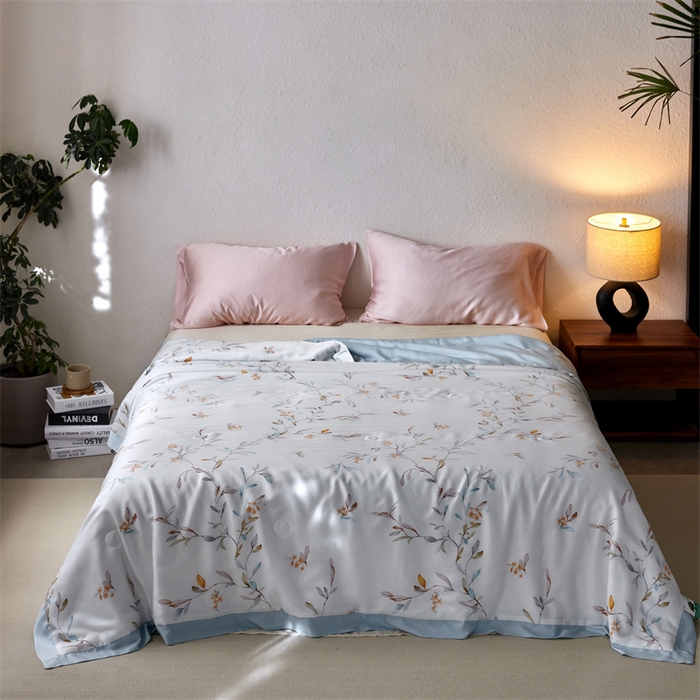 91家纺网 家纺一手货源 找家纺 安莱生活 2024新款莱赛尔天丝50支宽边工艺款单夏被被子被芯 青雅