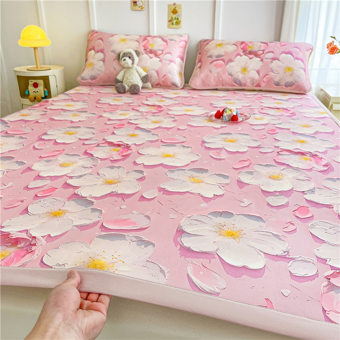 91家纺网 家纺一手货源 找家纺 喜居 2024新款A类凉感冰丝凉席 桃花朵朵