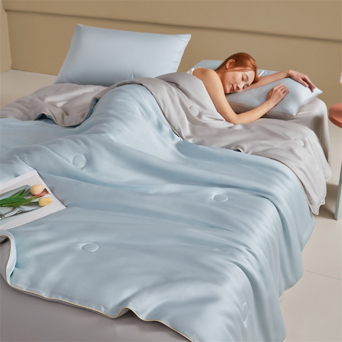 91家纺网 家纺一手货源 找家纺 （总）佳汐蓝 2024新款高支高密兰精天丝纯色双拼夏被四件套