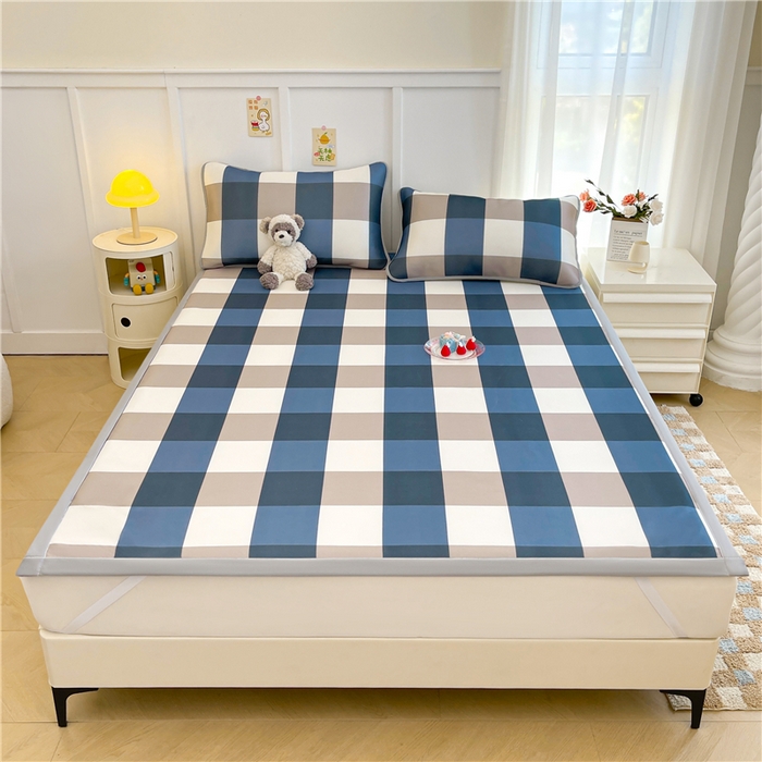 91家纺网 家纺一手货源 找家纺 喜居 2024新款A类凉感冰丝凉席 蓝大格