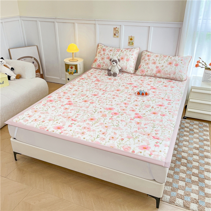 91家纺网 家纺一手货源 找家纺 喜居 2024新款A类凉感冰丝凉席 粉色小雏菊