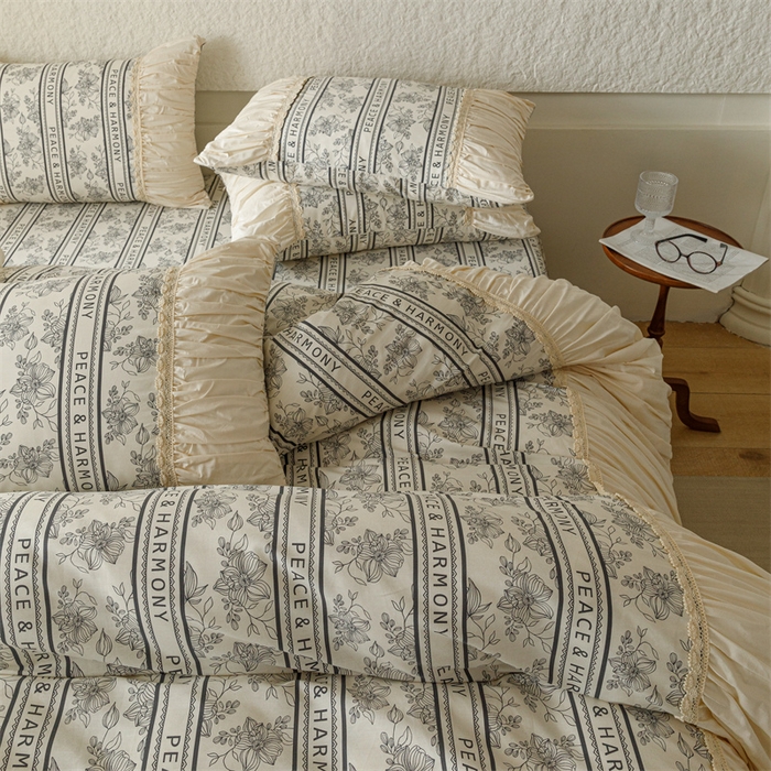 91家纺网 家纺一手货源 找家纺 婳庭家居 2024新款法式全棉四件套 浅薇