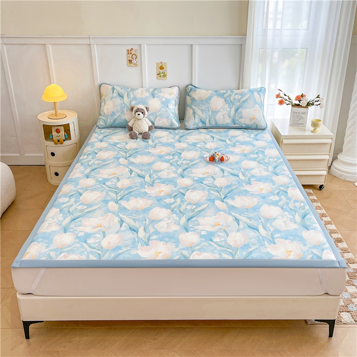 91家纺网 家纺一手货源 找家纺 喜居 2024新款A类凉感冰丝凉席 花季