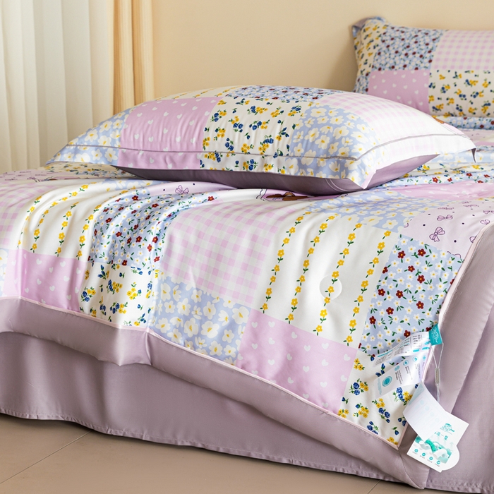 91家纺网 家纺一手货源 找家纺 2024新A类40S天丝莫代尔夏被四件套竹纤维凉感空调被卡通儿童夏凉被被子被芯碎花小熊