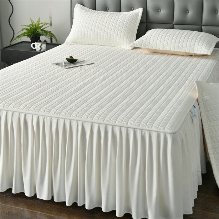 91家纺网 家纺一手货源 找家纺 鑫钰 2024新款10mm加厚天丝乳胶凉席床裙款 床裙款-冰川白