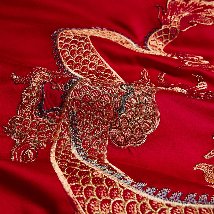 91家纺网 家纺一手货源 找家纺 晶缦家纺 2024纯棉全棉60支贡缎长绒棉刺绣花婚庆四件套--绣花贴边床单款 锦绣龙凤