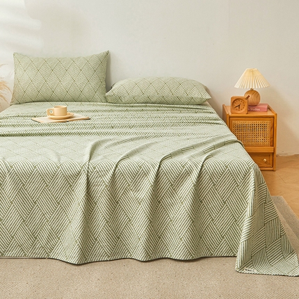 居眠 2024新款A类全棉老粗布印花单品床单 阡陌菱格 抹茶