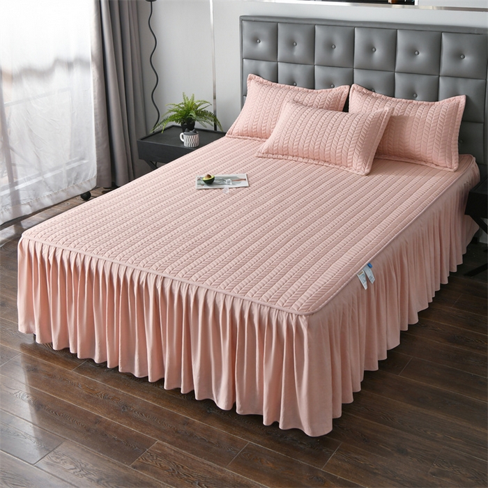 91家纺网 家纺一手货源 找家纺 鑫钰 2024新款10mm加厚天丝乳胶凉席床裙款 床裙款-少女粉