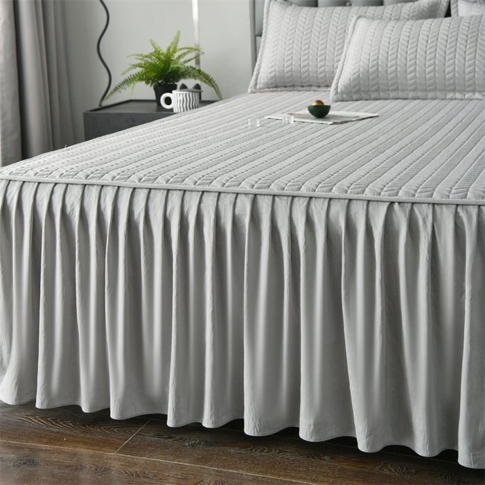 91家纺网 家纺一手货源 找家纺 鑫钰 2024新款10mm加厚天丝乳胶凉席床裙款 床裙款-淡雅灰