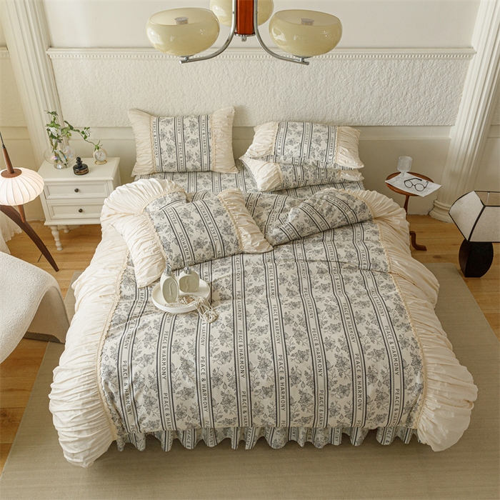 91家纺网 家纺一手货源 找家纺 婳庭家居 2024新款法式全棉四件套 浅薇