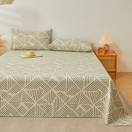 居眠 2024新款A类全棉老粗布印花单品床单 时尚拼接 奶白